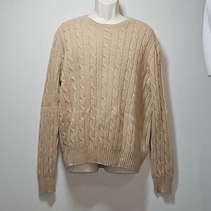 Poly by Ralph Lauren Size XXL Camel Colored Cable Knit Cashmere Sweater